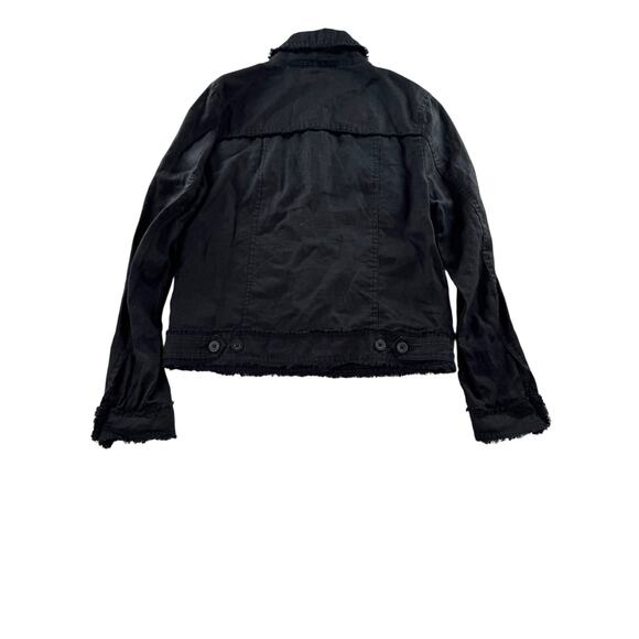 Tommy Bahama Two Palms Linen Button Front Jacket S Black Raw Edge Cropped - Picture 2 of 8